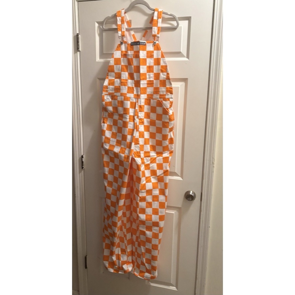 NWOT Game Bibs Overalls Mens Medium Orange Check Bib Fan Gameday Tennessee